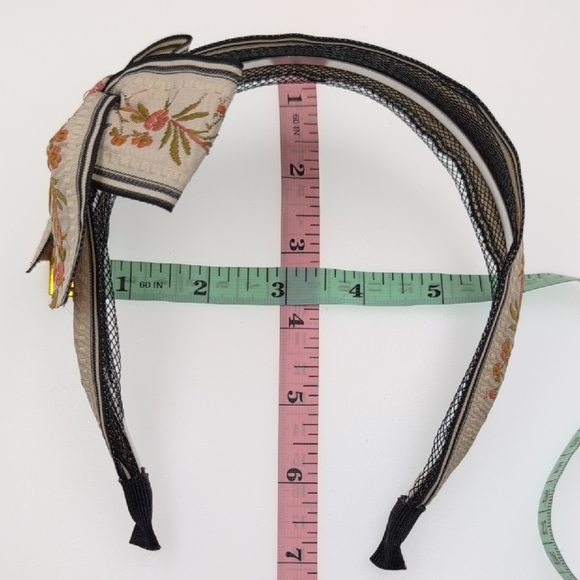 Floral Embroidered Bow Headband - Black and Cream - Picture 5 of 6